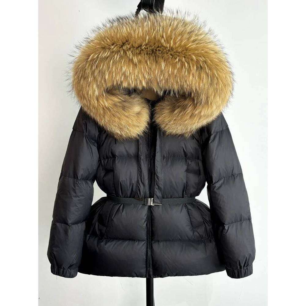 Janveny Huge Real Raccoon Fur Hooded 2025 Short Puffer Jacket Women 90% Duck Down Coat Winter Female Feather Parkas Waterproof