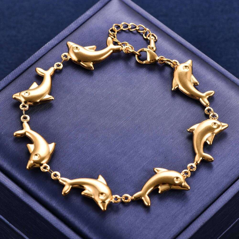 Cute Stainless Steel Dolphin Bracelet Link Hand Chain For Women Girl Anklets Wristband Summer Beach Metal Jewelry Accessories