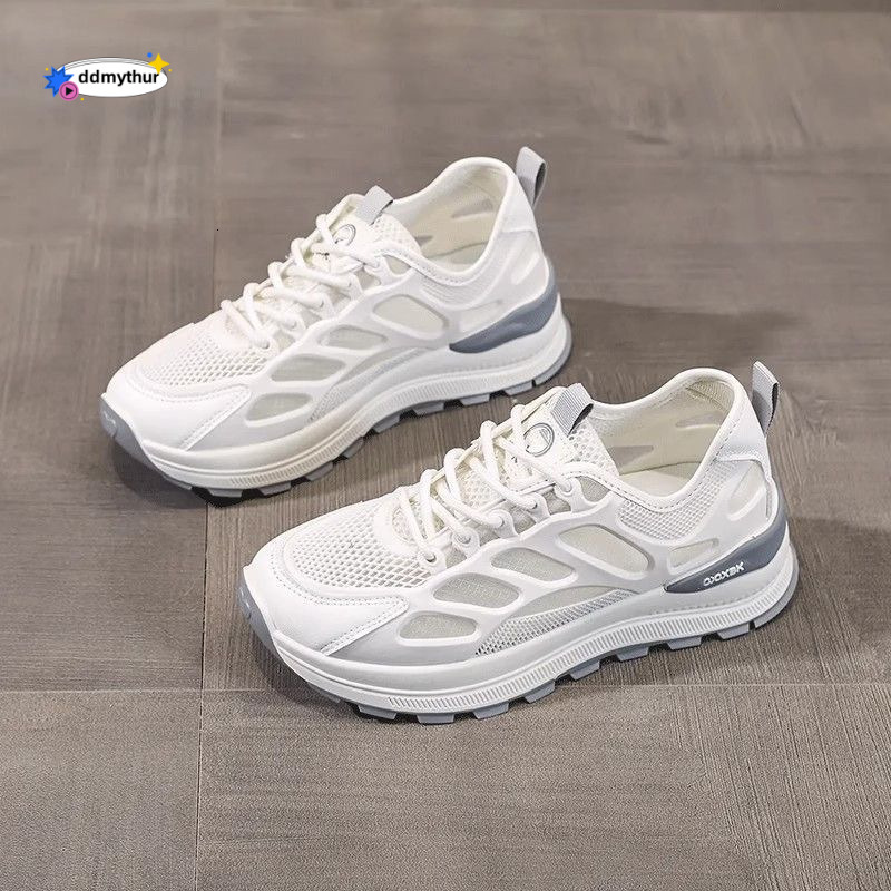 Summer Women's New Breathable Mesh Korean Style Versatile White Sneakers Thick Sole Sports Casual Dad Trend Shoes ddmythur