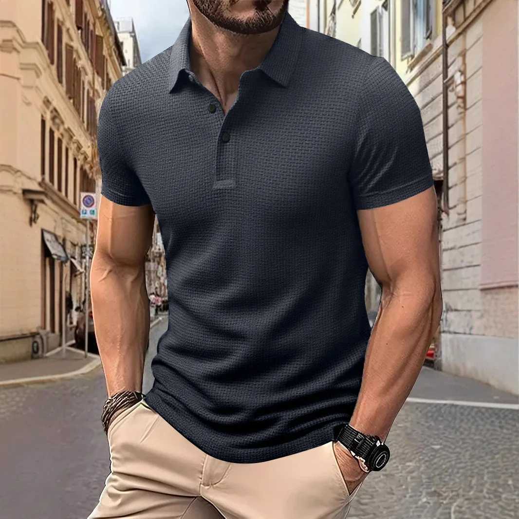 New Mens Business Casual Short Sleeve Bone Flower Solid Color POLO Shirt Fashion Breathable Comfortable Summer Versatile Top W250616