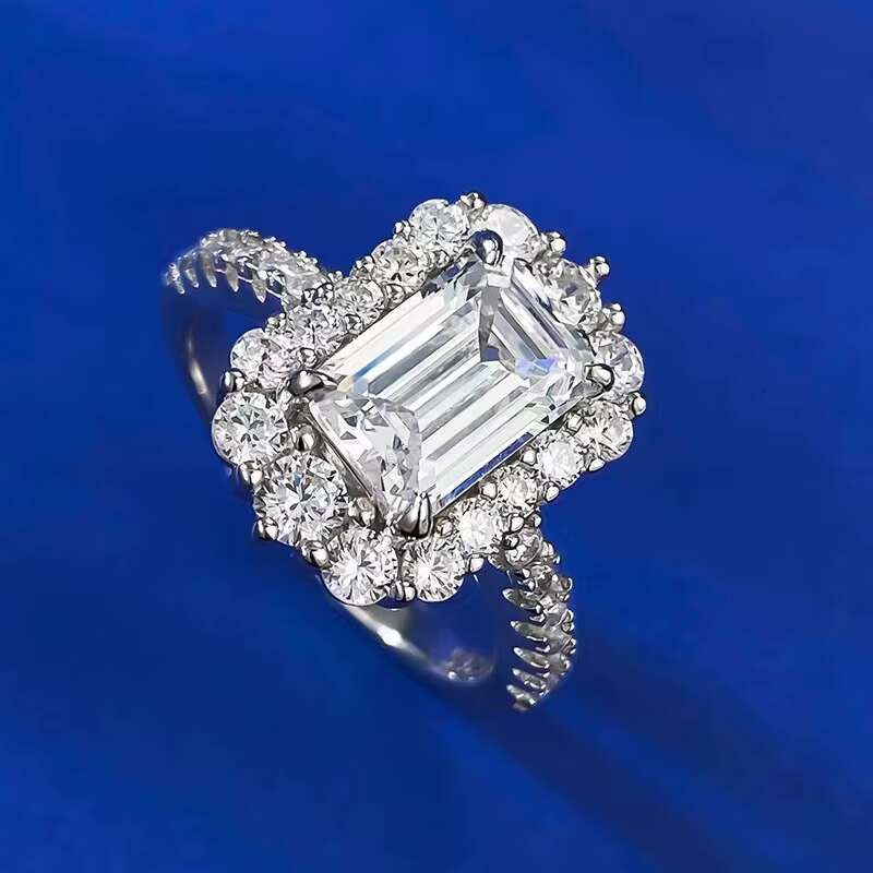 Wholesale High Quality 925 Sterling Silver Jewelry 6*9mm D Color Emerald Cut Moissanite Diamond Women Engagement Wedding Rings