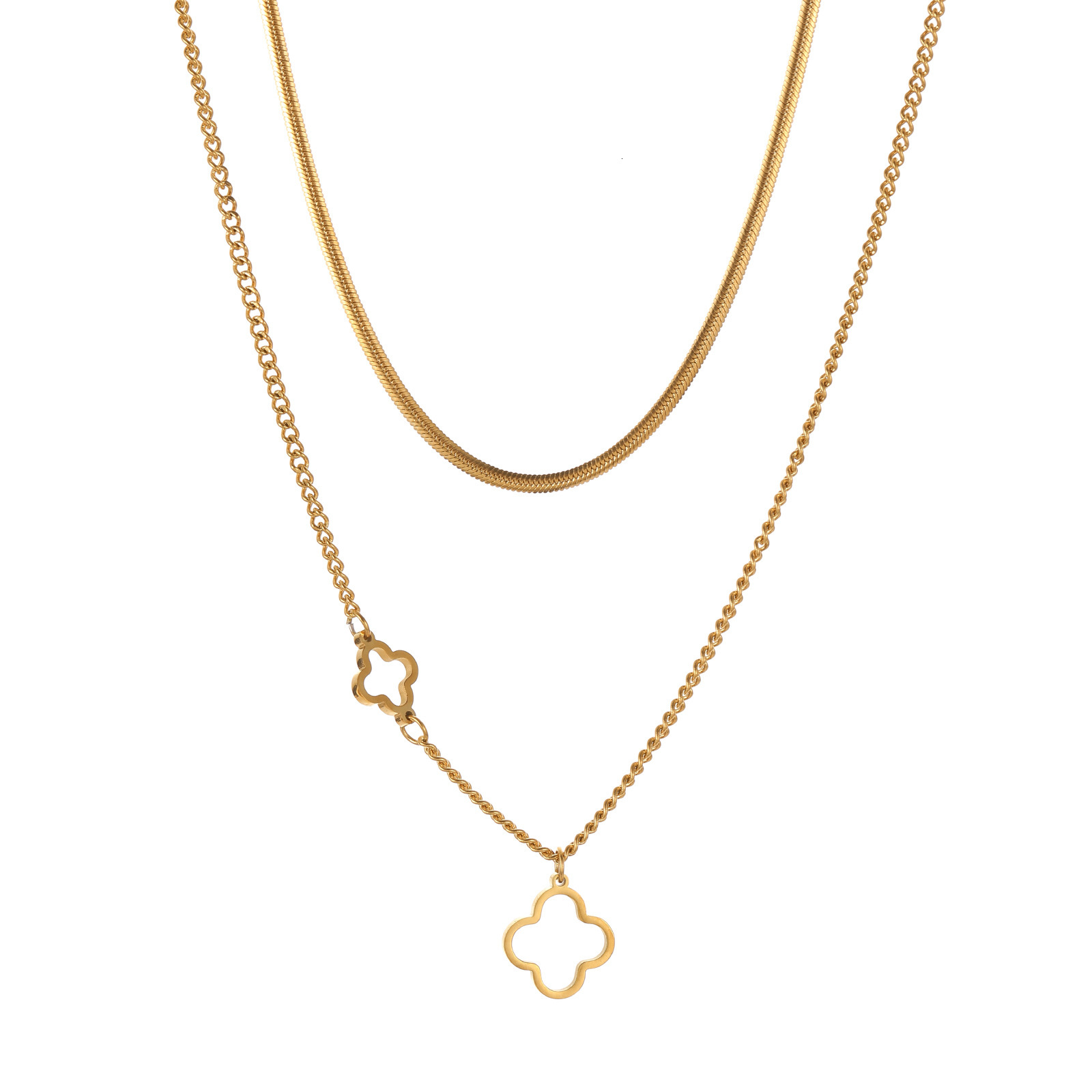 Titanium for Women Hip Hop Ins Stainless Steel Multi-layer Snake Bone Chain Necklace