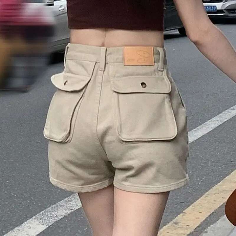 Womens Cargo Denim Shorts Yellow Short Pants For Woman To Wear With Waist Pocket Vintage Luxury Y2k Harajuku New In Hot Jeans