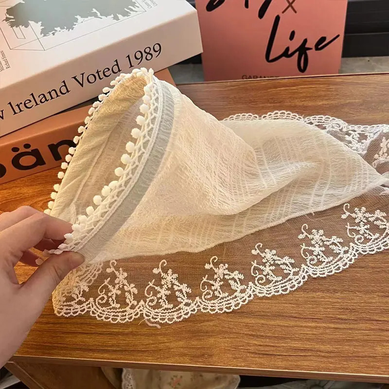 Lace Flower Embroidered Hair Scarf Bohemia Bandana White Hairband Summer Triangle Scarf Women Girl Headscarf 250610