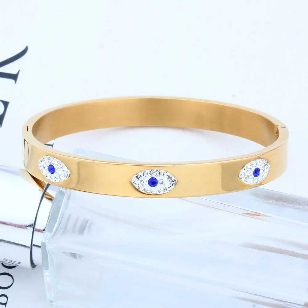 XUANHUA Stainless Steel Cuff For Women Fashion Evil Eye Bangle Luxury Crystal Indian Bangles Women Accessories Z250616
