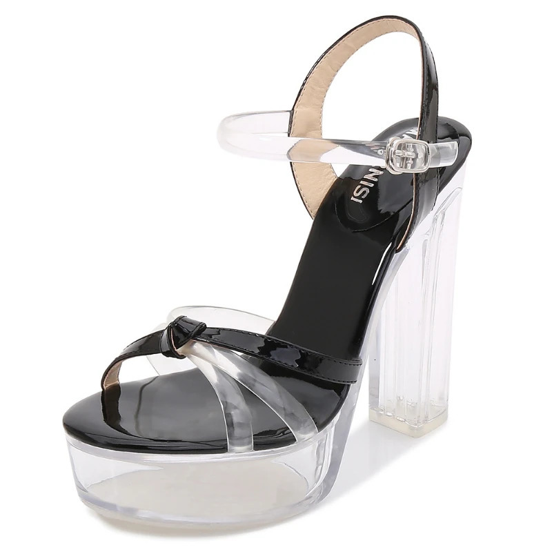 Fashionable Creative Japanese And Korean Transparent Crystal Waterproof Platform High Heel Sandals Fish Mouth Buckle Simple 250610