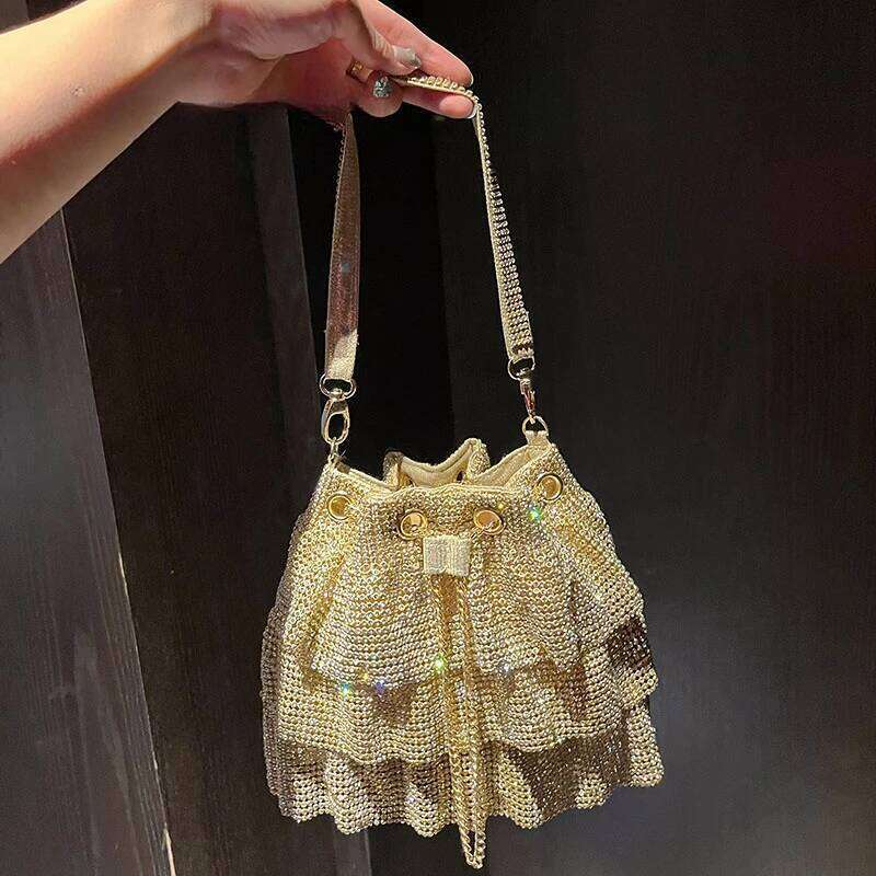 Women Gold Sier Banquet Handbags New Dia-Studded Tassel Evening Bags Femme Wedding Purse Dress Beaded Party Bucket Clutch