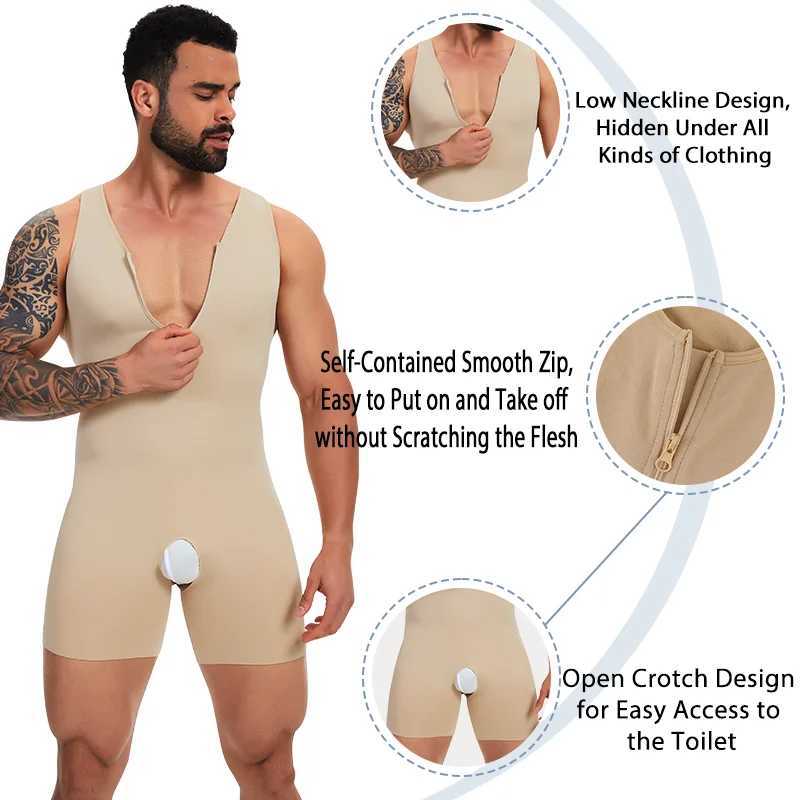 Mens Compression Bodysuit Sleeveless Full Body Shaper Seamless Open Crotch Underwear Slimming For Men Shapewear Bodysuit W250616