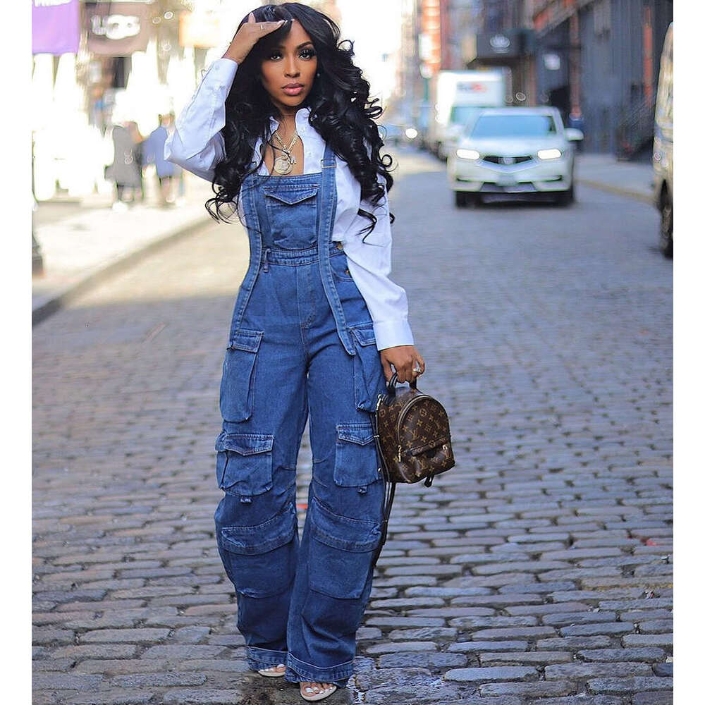 Women's Loose Fit Denim Overalls with Multiple Pockets, Spring Street Fashion, 2025 New Elegant and Unique Design