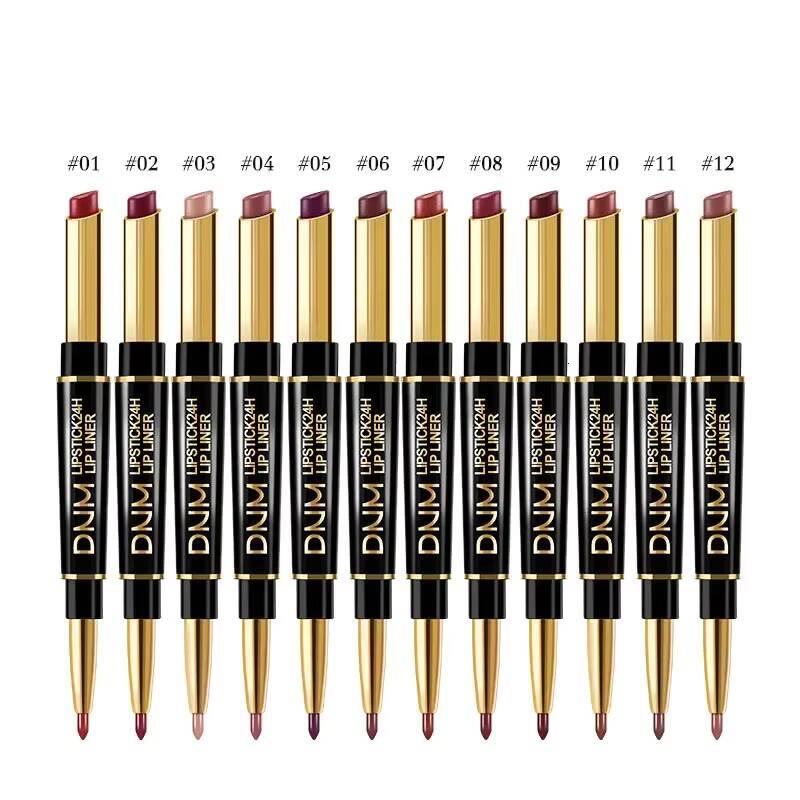 DNM Double-ended Matte Non-stick Cup Long Lasting Lipstick Liner Waterproof 2 In 1 Lip Stain Pencil Makeup happy