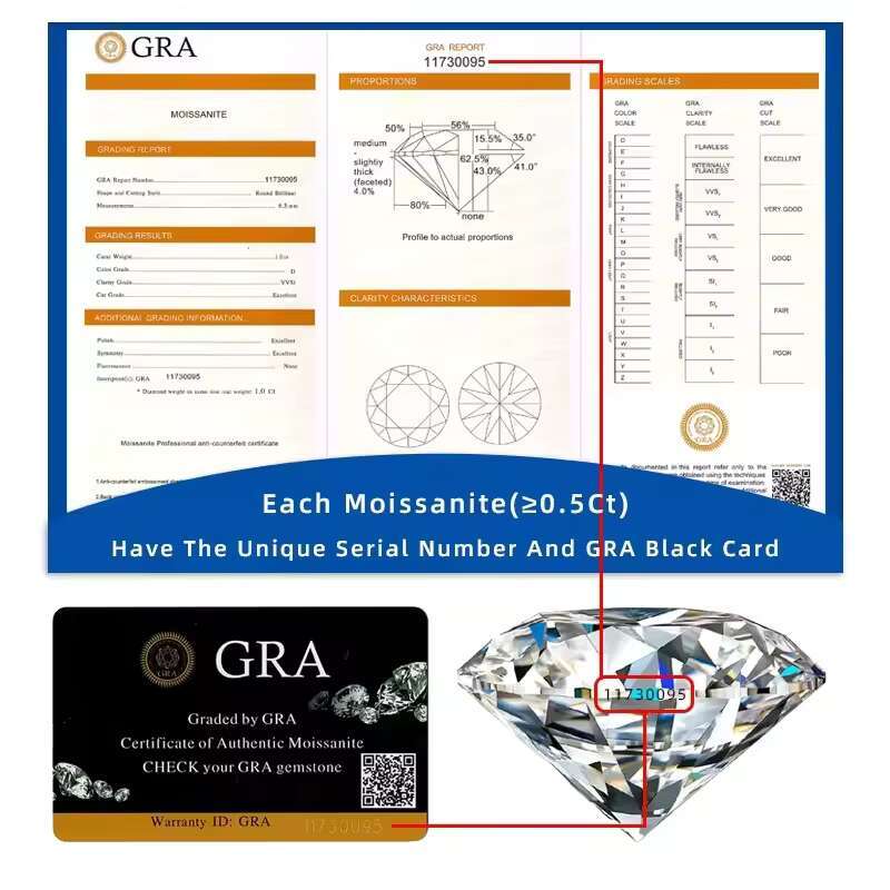 GRA Certified Diamond Moissanite Jewelry 925 Sterling Silver 1 2carat Round Cut Moissanite Rings for Women Engagement Jewelry