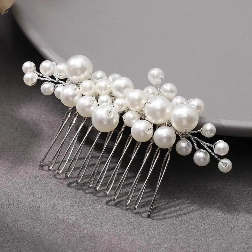 White Flower Hair Combs Handmade Pearl Hairpins Side Clips for Bride Wedding Hair Jewelry Women Girls Party Elegant Headpieces 250610
