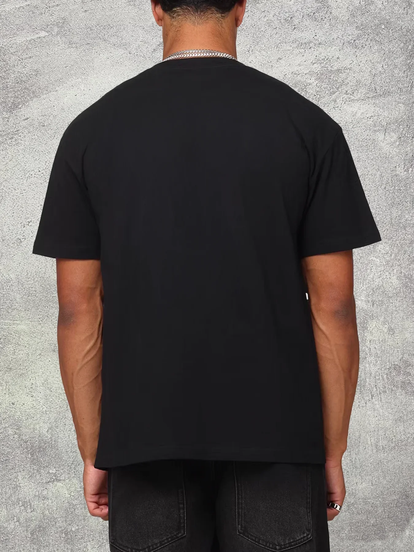 Men's Black 200G Cotton Heat Transfer Printed Crew Neck Short Sleeve T-Shirt 2025 New