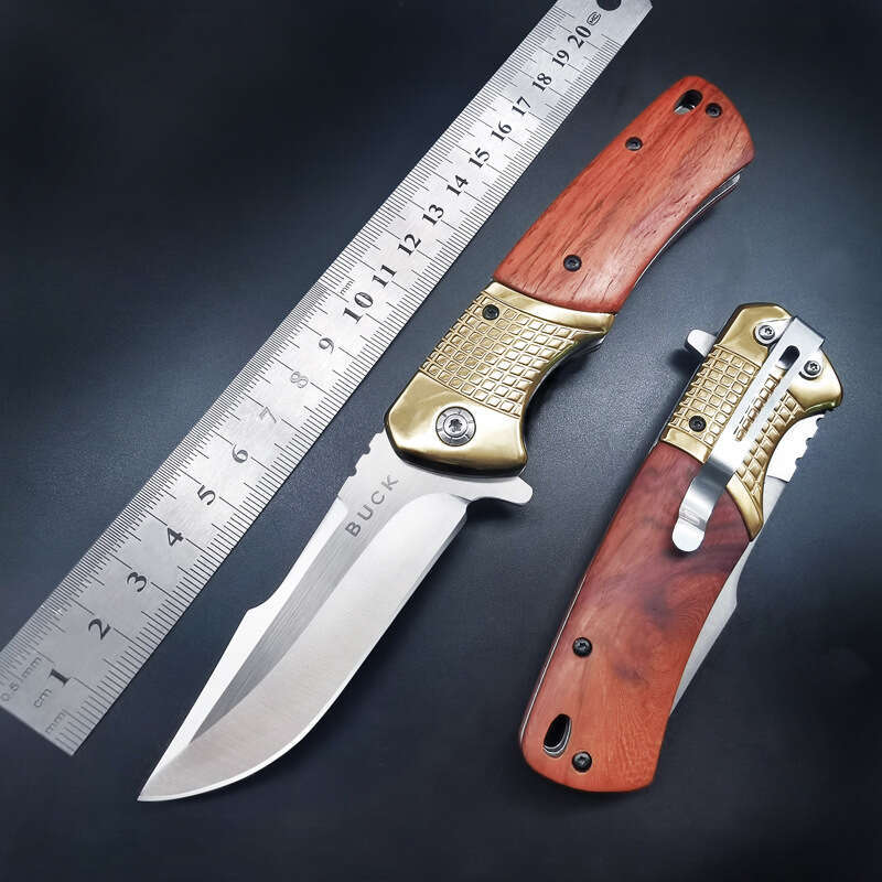 Wooden Handle Portable Outdoor Camping Military Folding High Hardness Small Knife