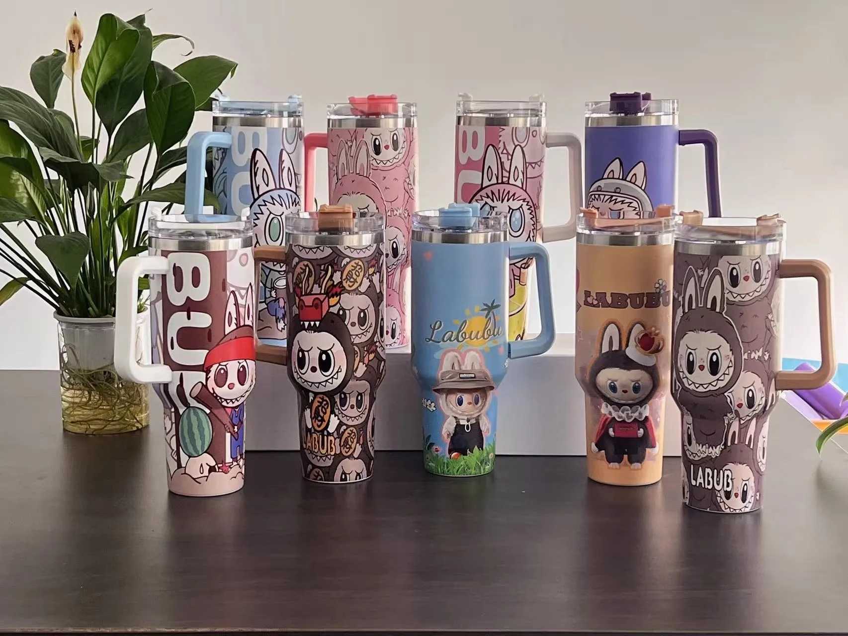 Labubu Cute Cartoon 40oz Stainless Steel Car Cup 304 Portable Ice King Beverage Holder Vehicle Use Kawaii Toy Hobby AccessoriesXJ250616