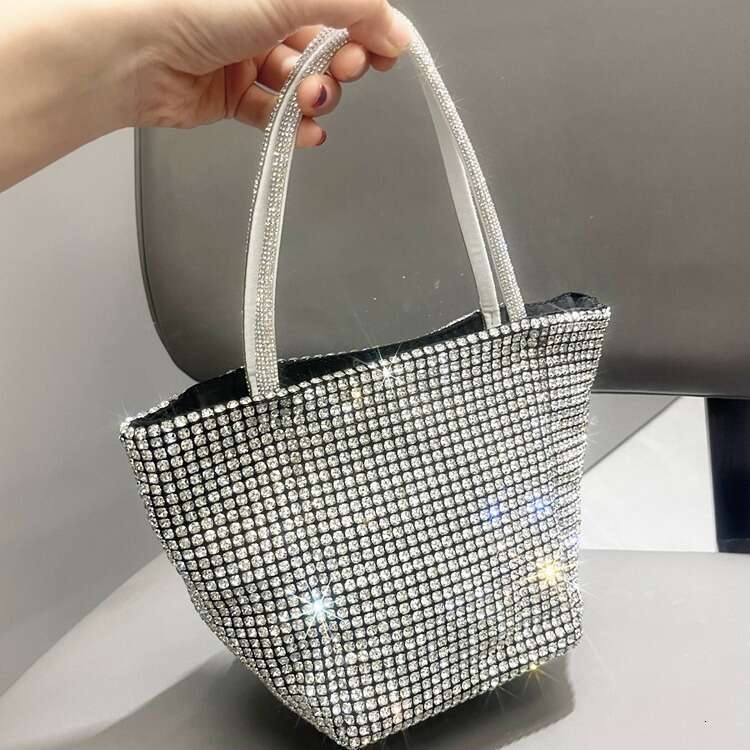 Women's Shiny Rhinestone Handmade Designer Evening Chain Tote Bag