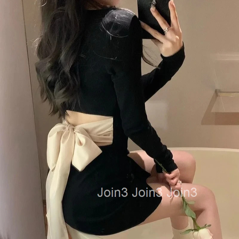 Bodycon Tight Dresses for Women Hollow Woman Long Sleeve Dress Short MiniCorset Harajuku Kpop Clothing New In On Sale Clearance