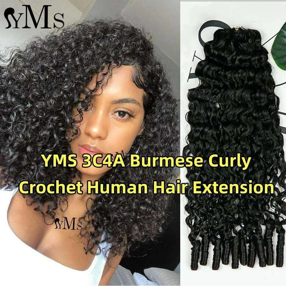 YMS 3C4A Burmese Curly Invisible Feather Crochet Human Hair Extension With String For Women