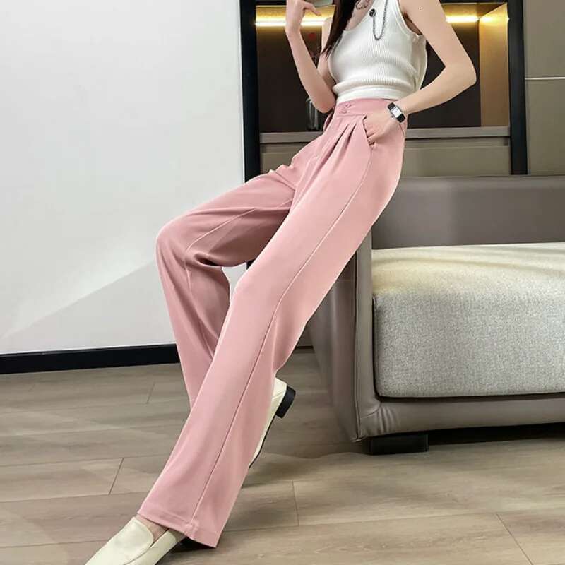 Tailoring Trousers for Woman Straight Leg High Waist Work Office Baggy Pink Clothing Loose Wide Womens Pants Classic Quality G