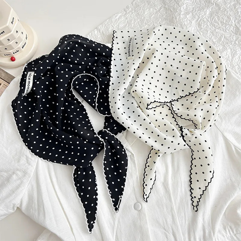 Sweet Polka Dot Triangle Headscarf Women Striped Lace Neck Scarf Headband Korean Pastoral Headwrap Summer Sunscreen Hair Scarf 250610