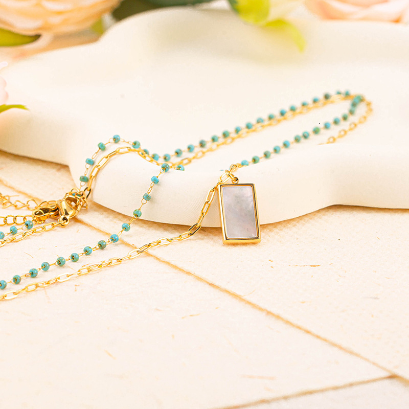 Light High-End White Mother-of-Pearl Rectangular Double Layer Stacked for Women, Unique Versatile Titanium Steel Necklace