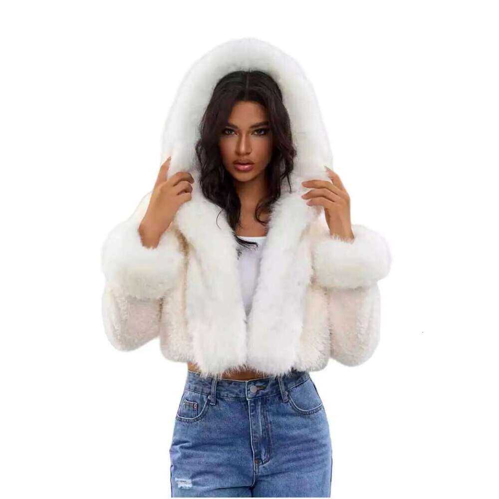 White Short Women's Faux Fur Coat Jacket Shawl Wrap Stole Shrug Wedding Cover Up Outwear Sweater With Hat