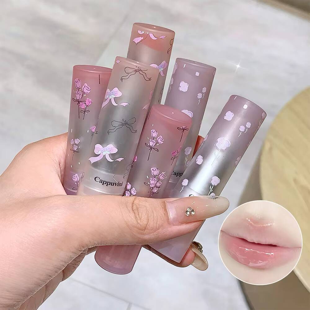 Cappuvini Sweet Girl Gloss Mirror Lip Glaze Pouty Lips Moisturizing Water Light Long-lasting Makeup Lipstick Valentines Gift happy