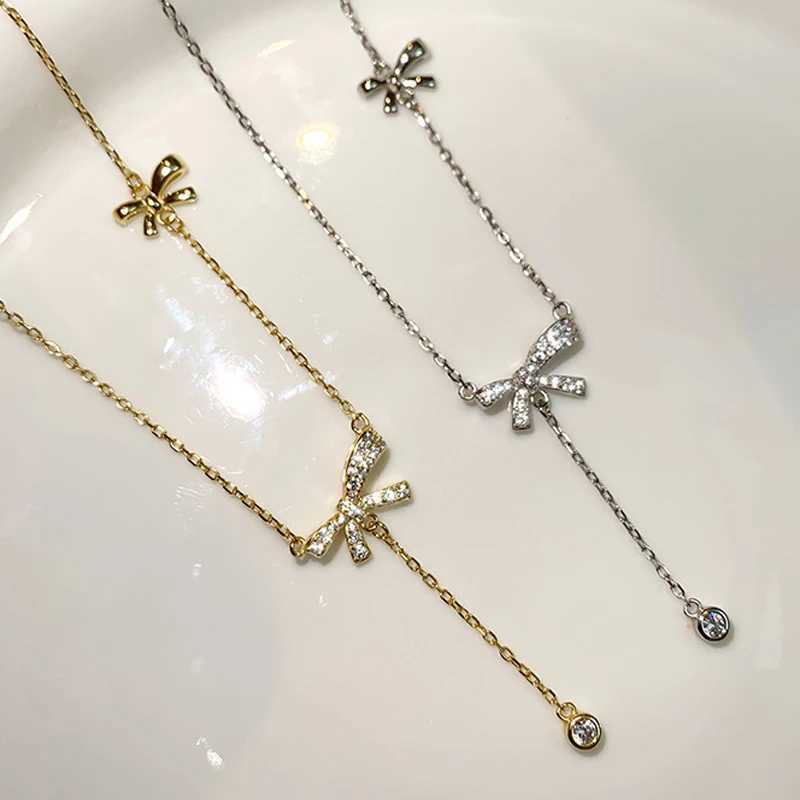 Fashion Zircon Bow Pendant Necklace For Women Exquisite Crystal Bowknot Tassel Clavicle Chain Necklace Jewelry Birthday Gifts W250616