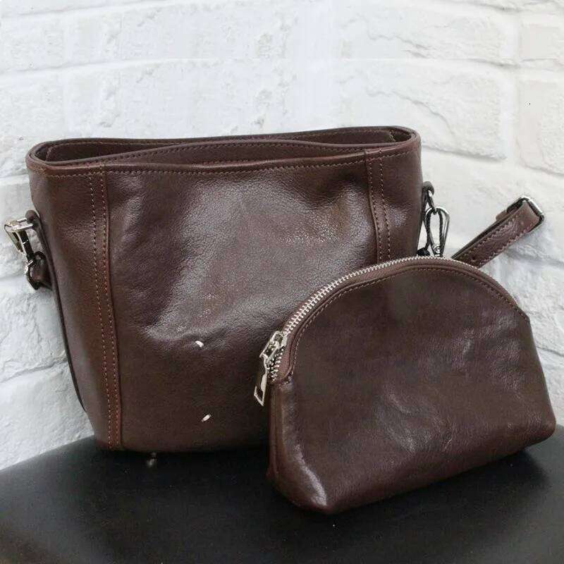 High Quality Natural Leather Handbag Women's Vintage Veg Tanned Cowhide Lightweight Small Shoulder Crossbody Bag With Purse