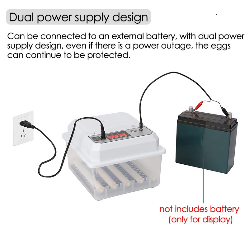 16 Eggs Farm Poultry Fully Automatic Turning Egg Incubator Dual-Electric Mini Household Brooder for Chicken Goose Duck Birds 250613