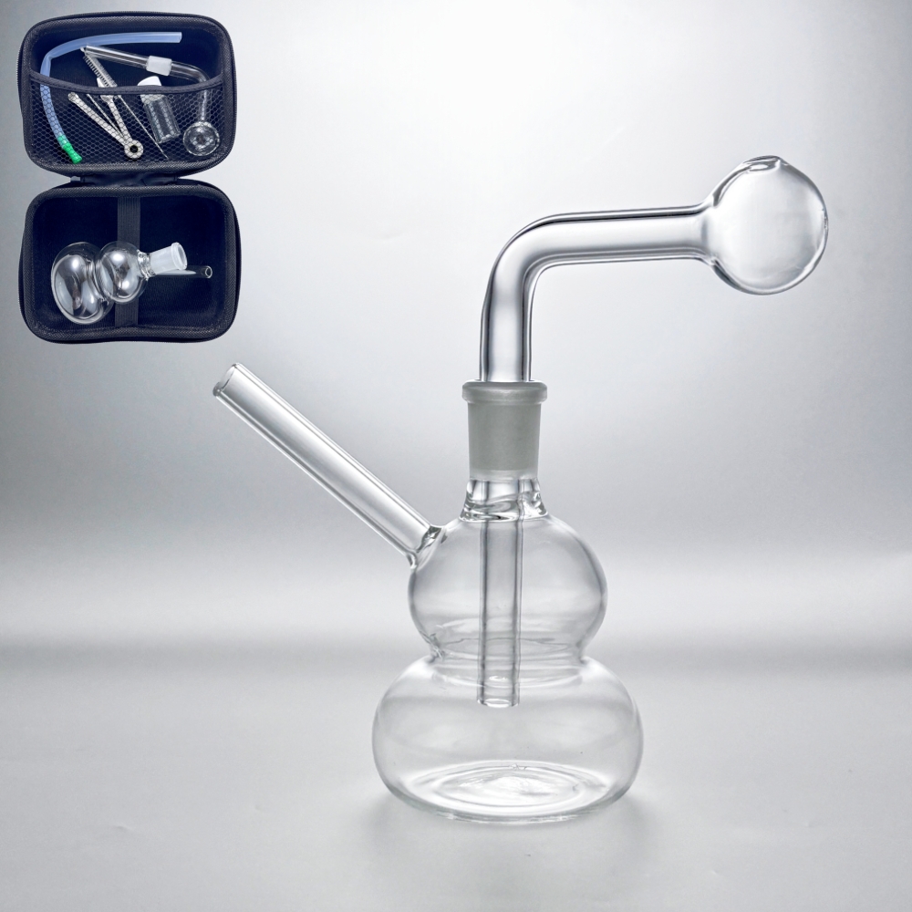 4inch Gourd Mini Glass Bong Oil Burner Bubbler Smoking Small Water Pipe Diffuser Perc Shisha Filter w/10mm oil pipe & tool box full set