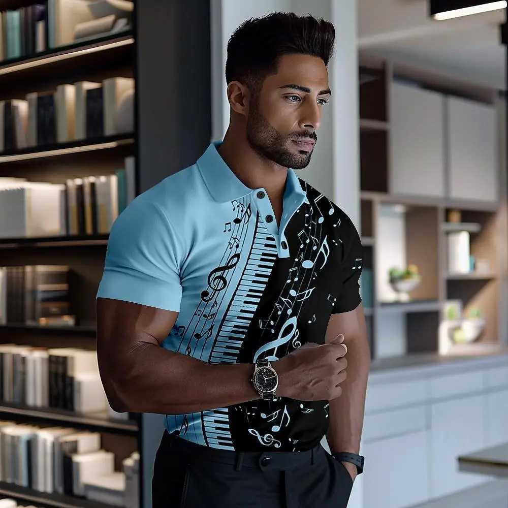 Mens Summer Clothes Musical Notes Casual T Shirt Men Polo Shirt Short Sleeve Street Daily Holiday 3D Print Turndown Tops Tee W250616