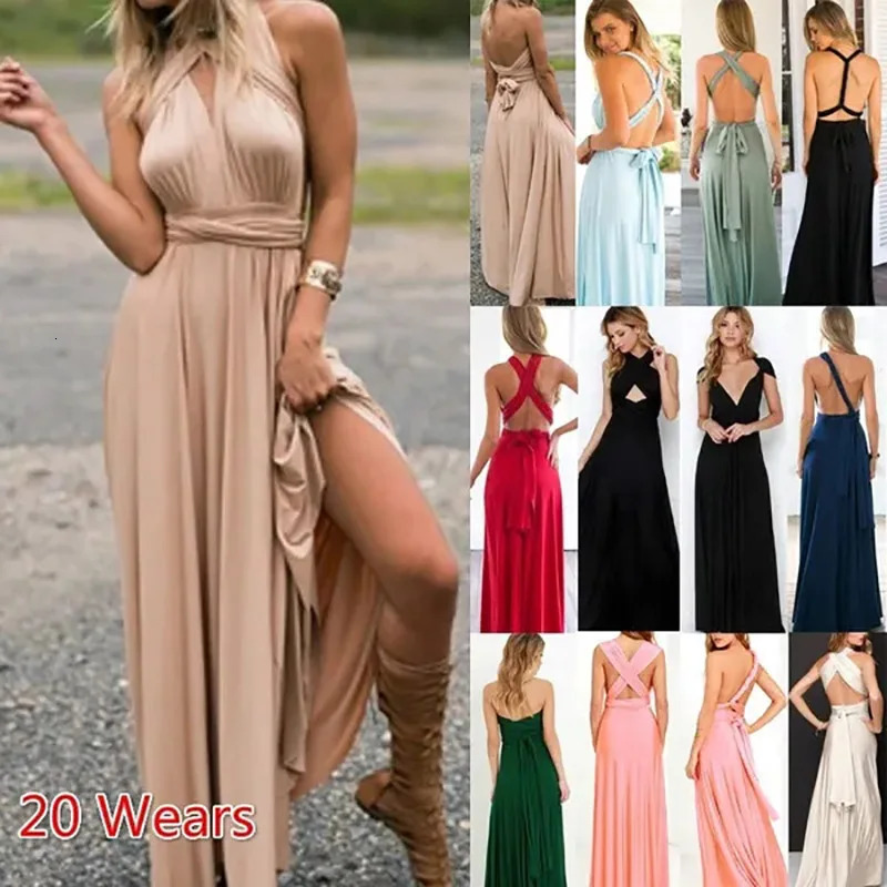Fashion Multi-worn V-neck Vestidos De Fiesta Women Long Dress Sexy Strapped Lady Summer Maxi Dress 250614
