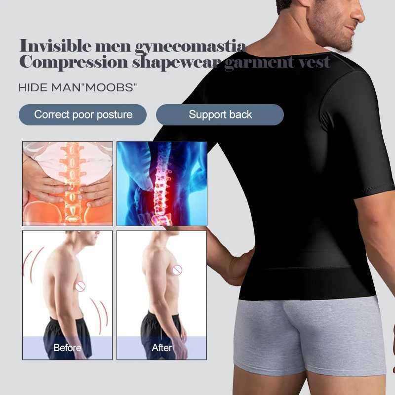 Men Slimming Tummy Control Body Shaper Post Op Surgery Gynecomastia Lipo Short Sleeve Vest Shapewear Top W250616