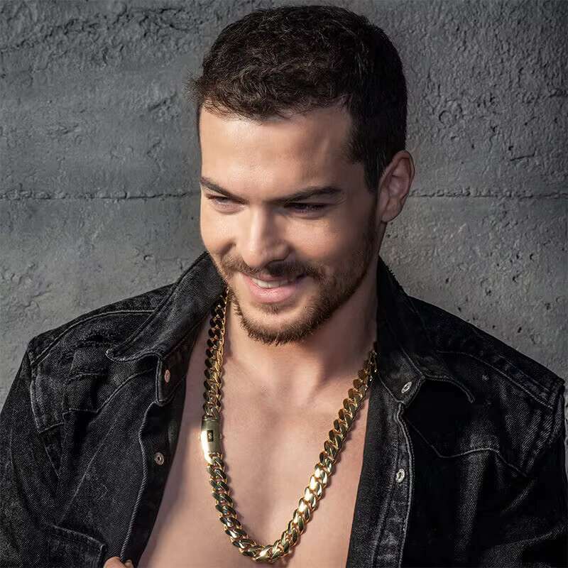 Cadena 14k 18k Gold Plated Hip Hop Luxury Jewelry Monaco Chain Classic Plain Lock Miami Cuban Link Chain Mens Choker Necklace