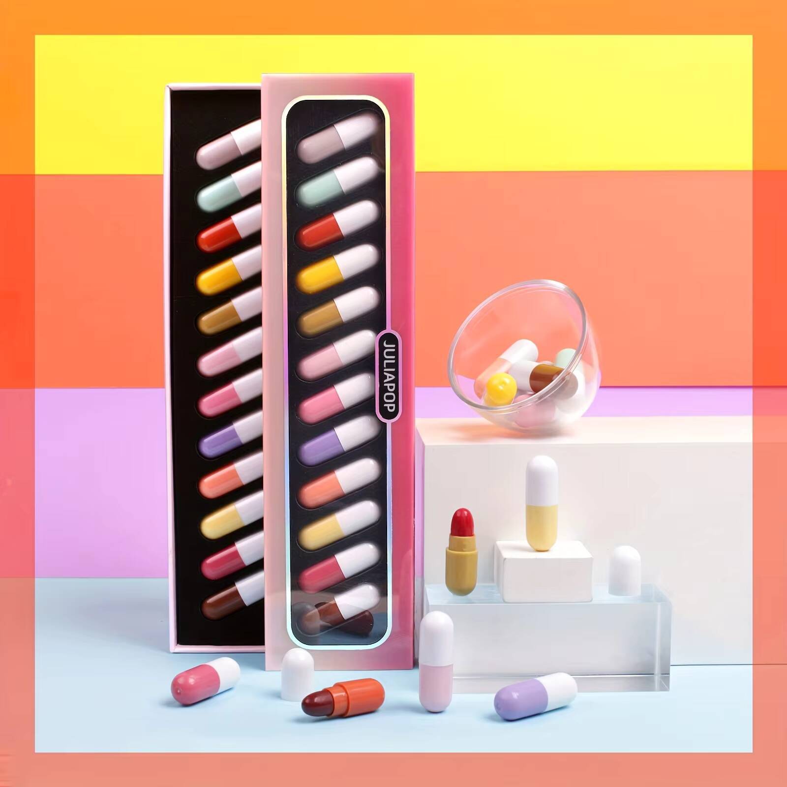 Set,12 Colors Matte Pill Shaped Lipstick,Waterproof Long Lasting Mini Capsules Velvet Lipstick Set(12PCS) happy