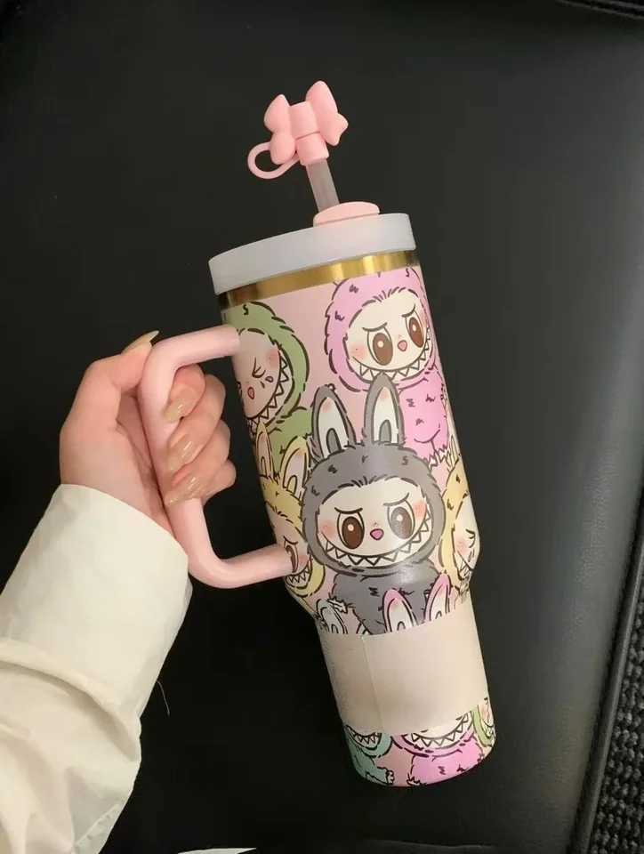New 40oz Labubu Stainless Steel Tumbler With Straw Lid Insulated Travel Mug Large Capacity Cup For Car Office Girl Gift XJ250616