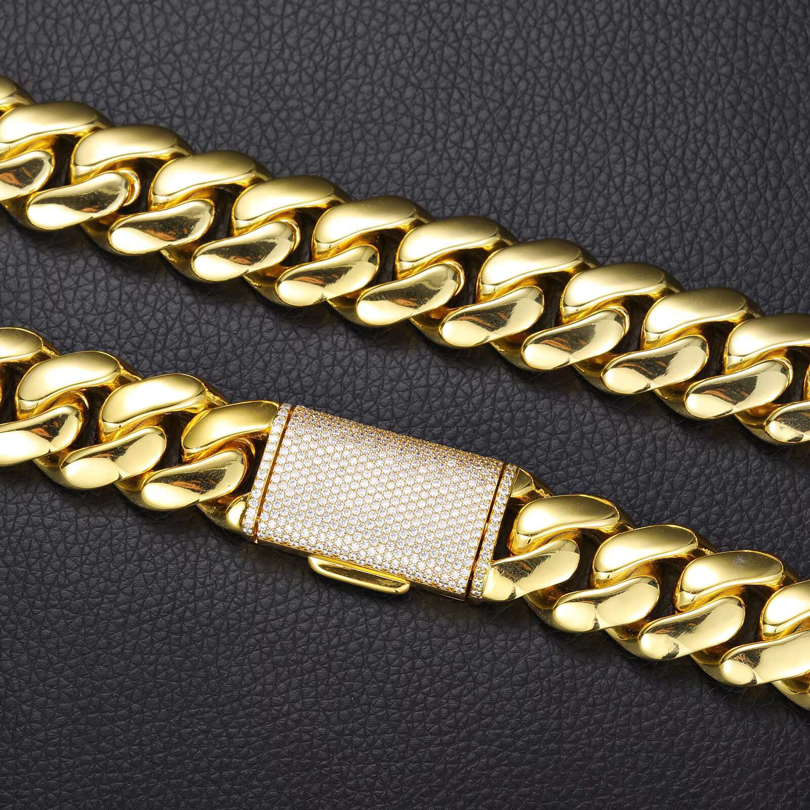 12mm-22mm Thicker Miami Cuban Link Chain Necklace Rustproof Brass 18K Gold Plated 5A Zircon Cuban Chain for Men
