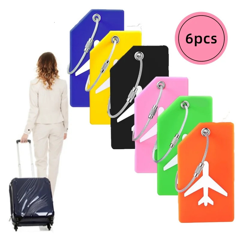 6Pcs Women Men Travel Accessories Silicon Luggage Tags Suitcase ID Name Address Holder Baggage Tag Unisex Label High Quality 250616