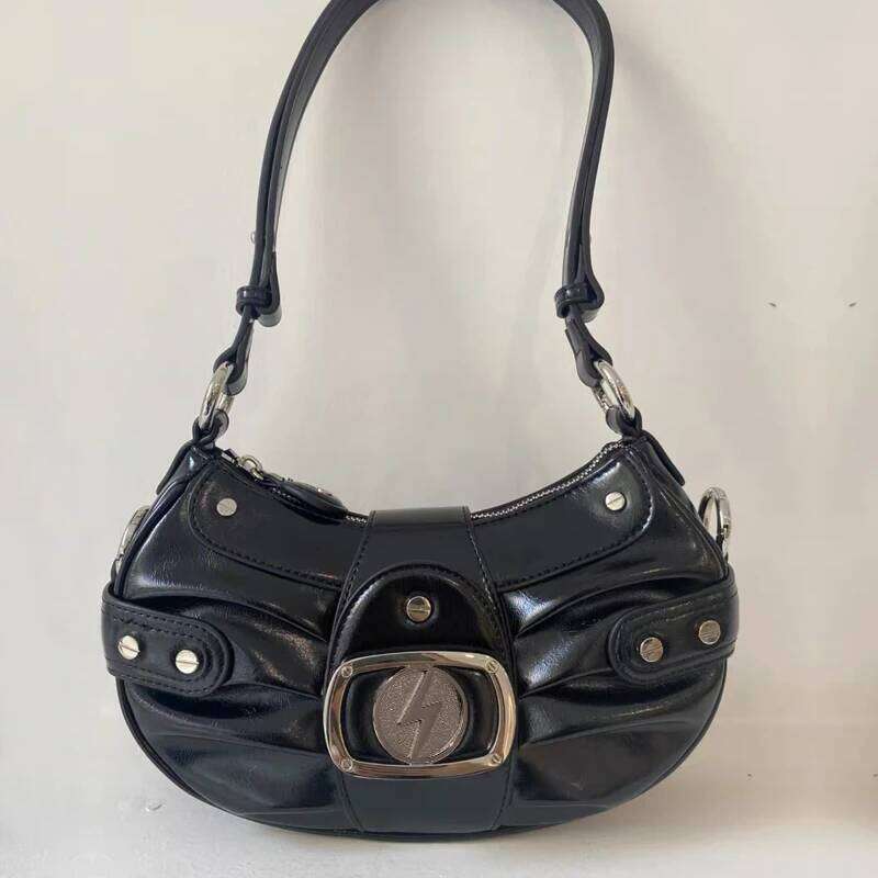 Women's Bags Designer Rock Handbags Designer Bags For Women And Purse 2023 New In PU Wax Skin Small Metal Sheets Decorate Shoulder Bag