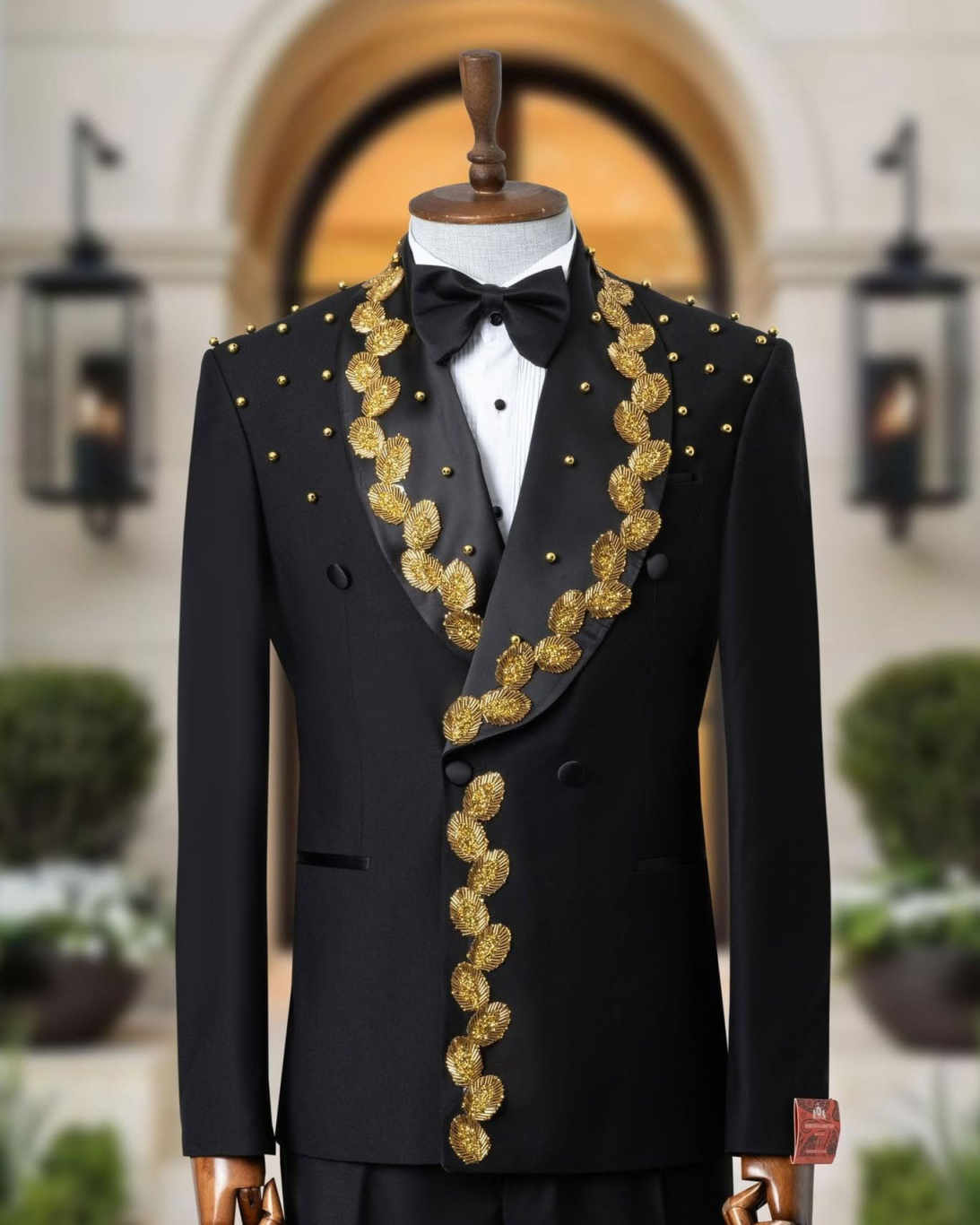 Golden Embroidery Men Suits Customized Double Breasted Groom Wedding Party Tuxedos Slim Fit Male Blazer Costumes Homme 2 Pieces