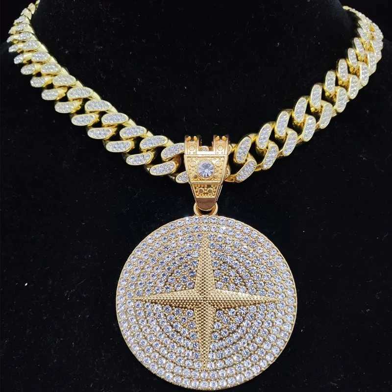 Men Women Hip Hop Round Pendant Necklace with 13mm Crystal Cuban Chain d Out Bling HipHop Necklaces Fashion Charm Jewelry W250616