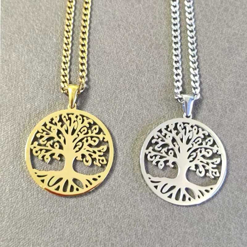 10pcs Tree of Life Pendant Stainless Steel Necklace 2 Colors Women Men Amulet Neck Chain Jewelry collar aol de la vida W250616
