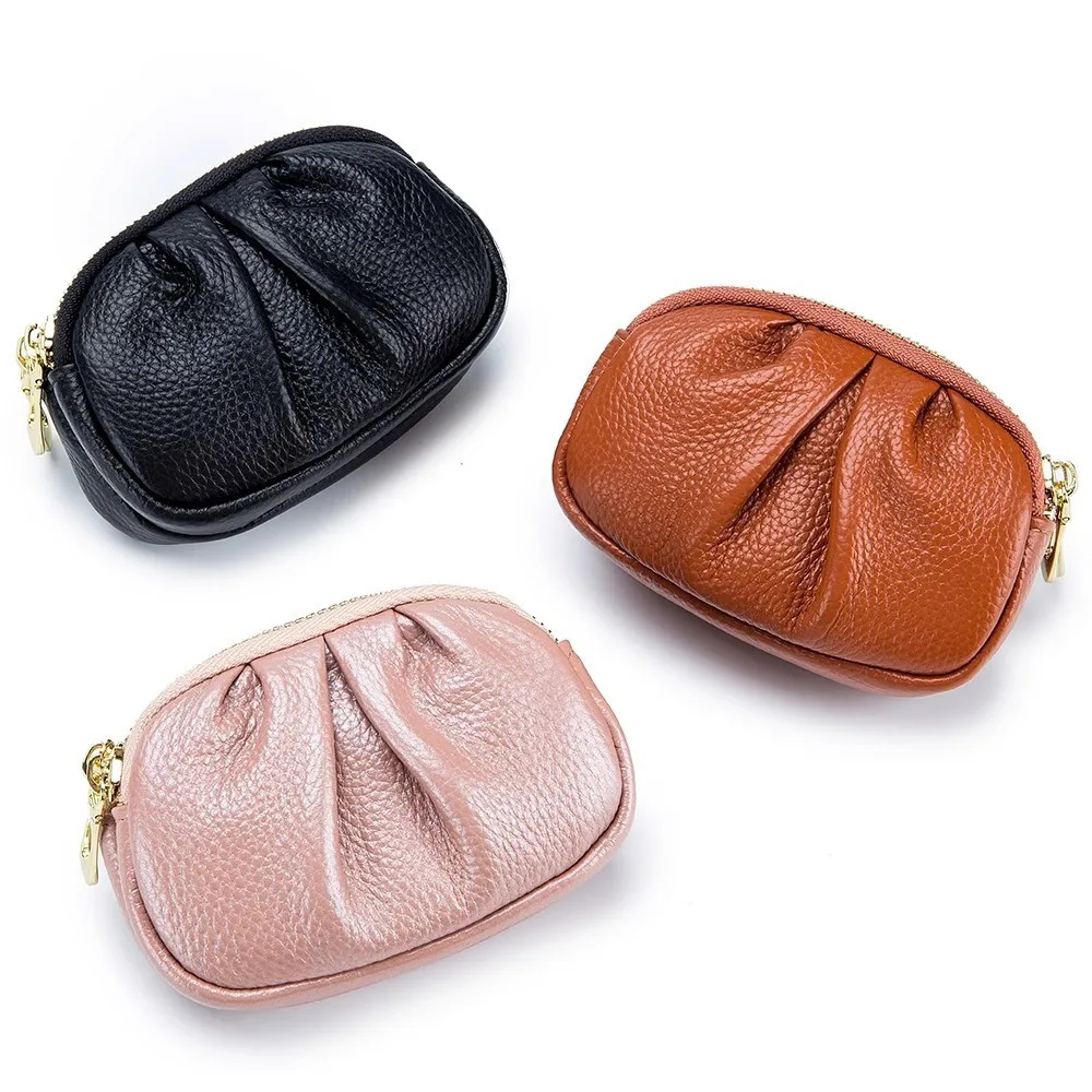 Fashion Clutch Bags Mini Coin Purse for Women Double Layered Zipper Pleated Clutches Leather Textured Multifunctional Bag 250614