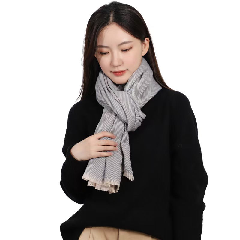 K1042 2024 Autumn and Winter New Imitation Cashmere Scarf Women Japanese and Korean Sweet Herringbone Pattern Macaroon Color Twill Solid Color Shawl