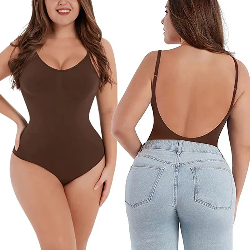 GUUDIA Women's Shapers Low Back Bodysuits Shapewear Thong Open Crotch Body Scoop Shapers Wear Seamless Suit Compress