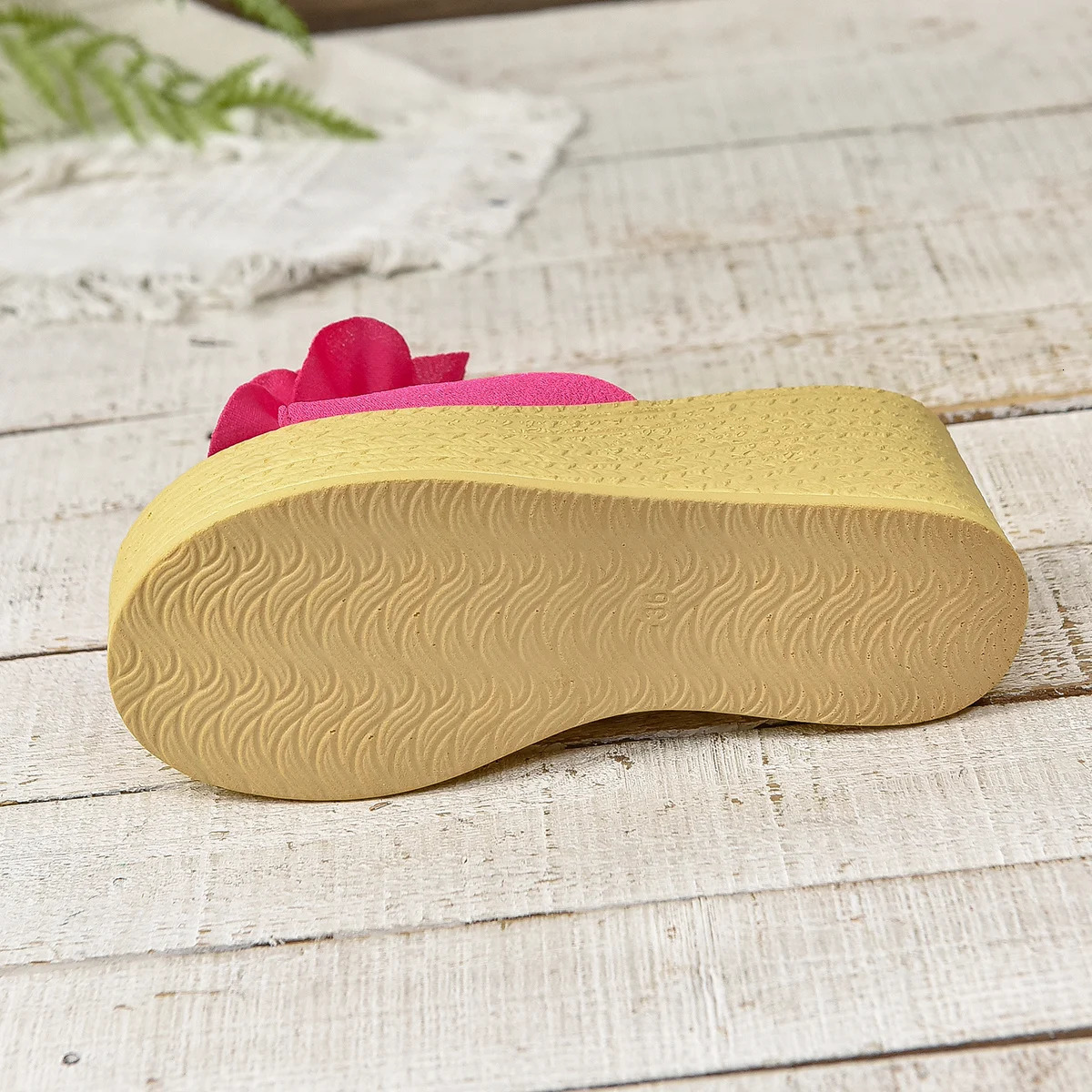 Aphixta Pearl Women Wedge Heels Slippers BabyPink Flower Sweet Mulers 4cm Platform Sandals Clog Shoe Slides Plus Size 43 250614