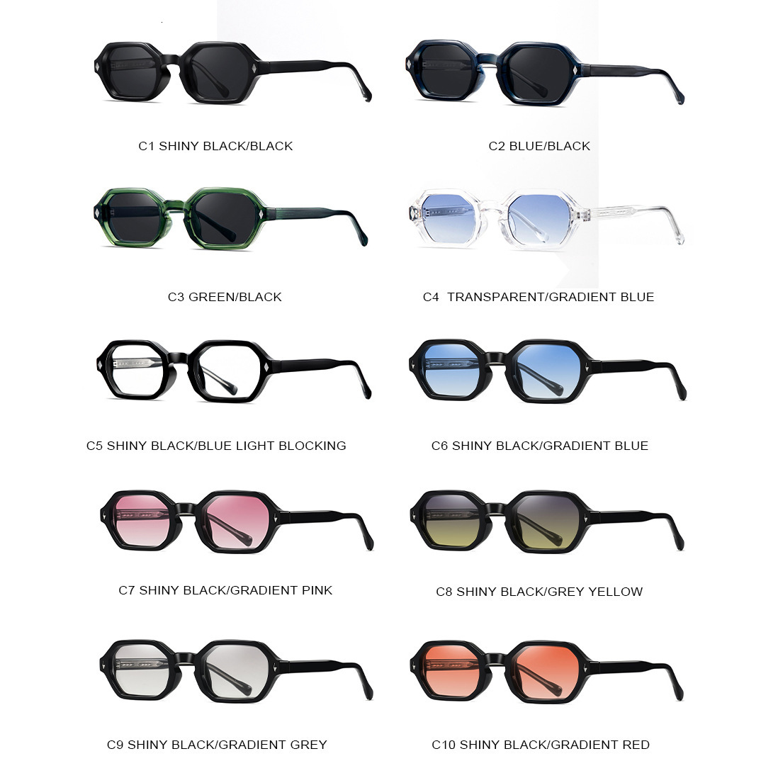 Acetate Polygonal Small Frame Fashion Insert UV Protection Sunglasses