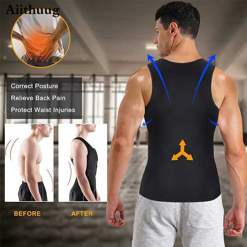 Aiithuug Men Sauna Suit Tank Top Waist Trainer Body Shaper Corsets Gym Sports Workout Silver Heat Trapping Sweating Suits Shape W250616