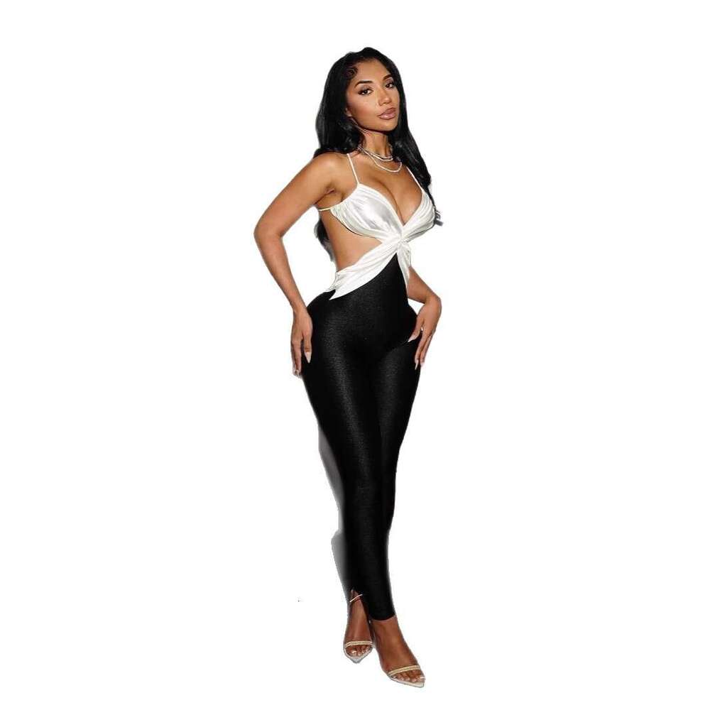 Summer New Sexy Women's Solid Color Backless Strap Tight Jumpsuit Romper B5 m8